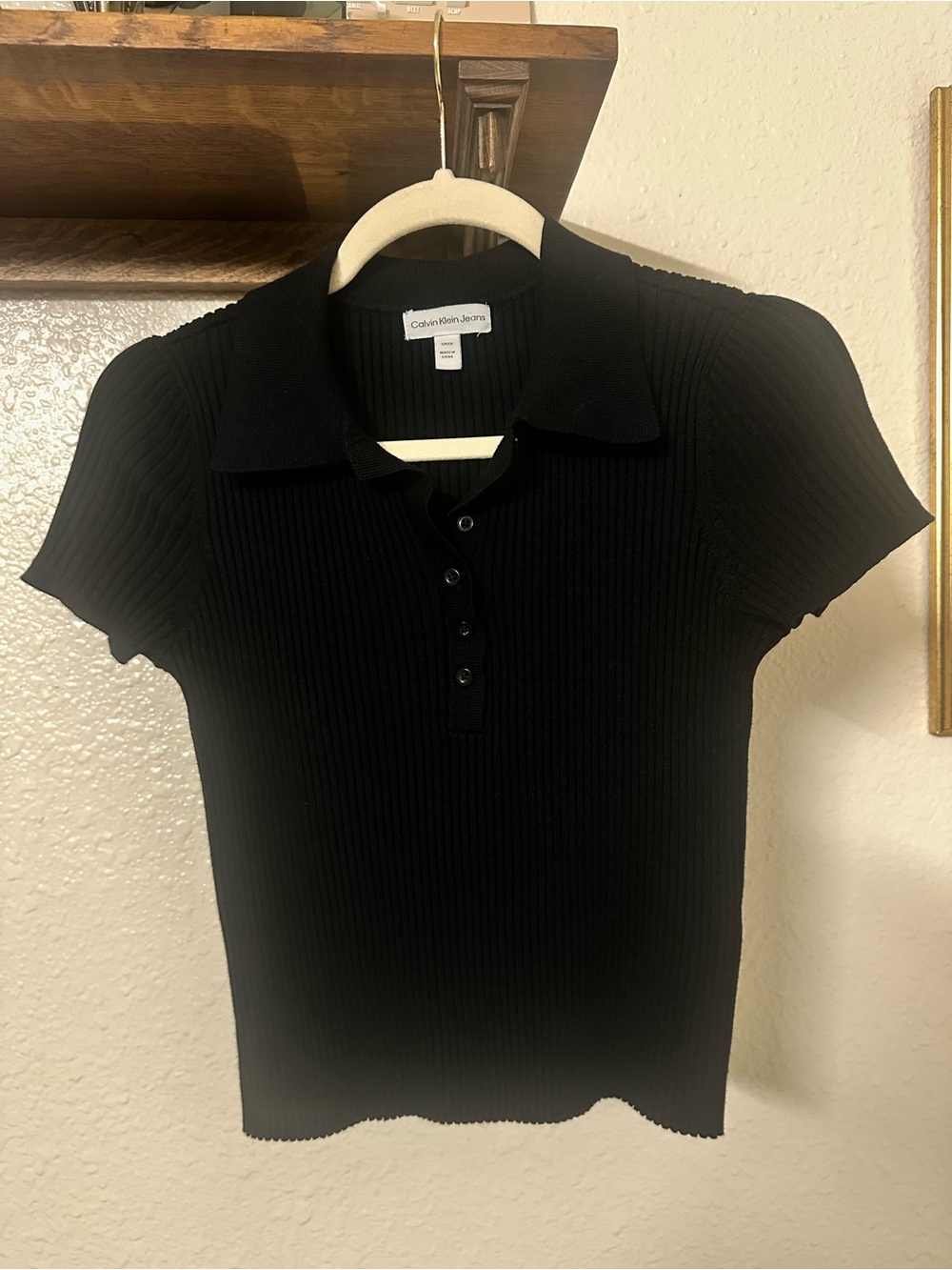 Calvin Klein Jeans Black Short-Sleeve Ribbed Polo Tee